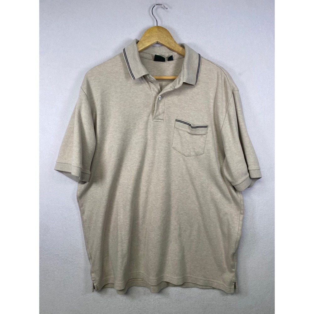 David Taylor Collection Mens Tan Pinstripe Collar Pocket Polo Shirt‎ L G